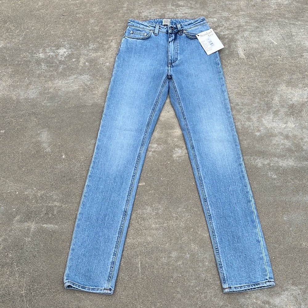 NWT TOTEME Standard New Slim Fit High Waist Full Length Jeans Light Blue Wash